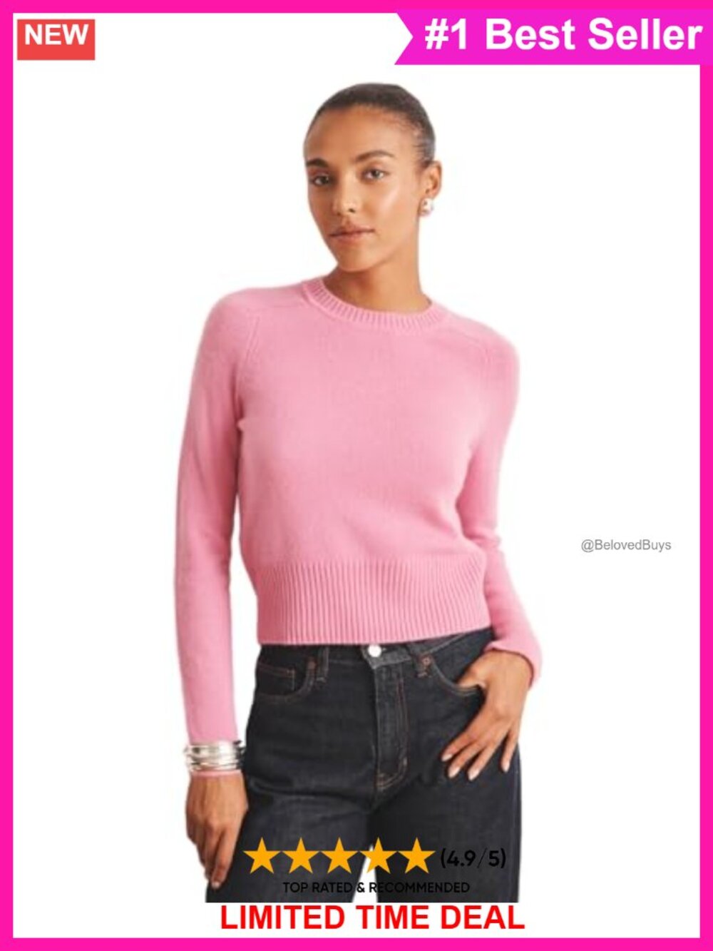 Luxury 100% Cashmere Saddle Crewneck Sweater Pullover